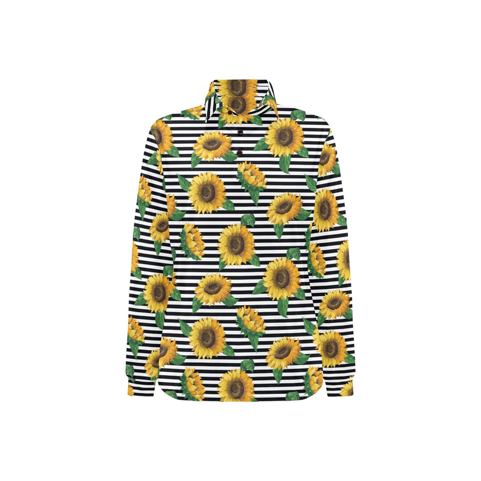 sunflowers ribbon background Women's Long Sleeve Polo Shirt