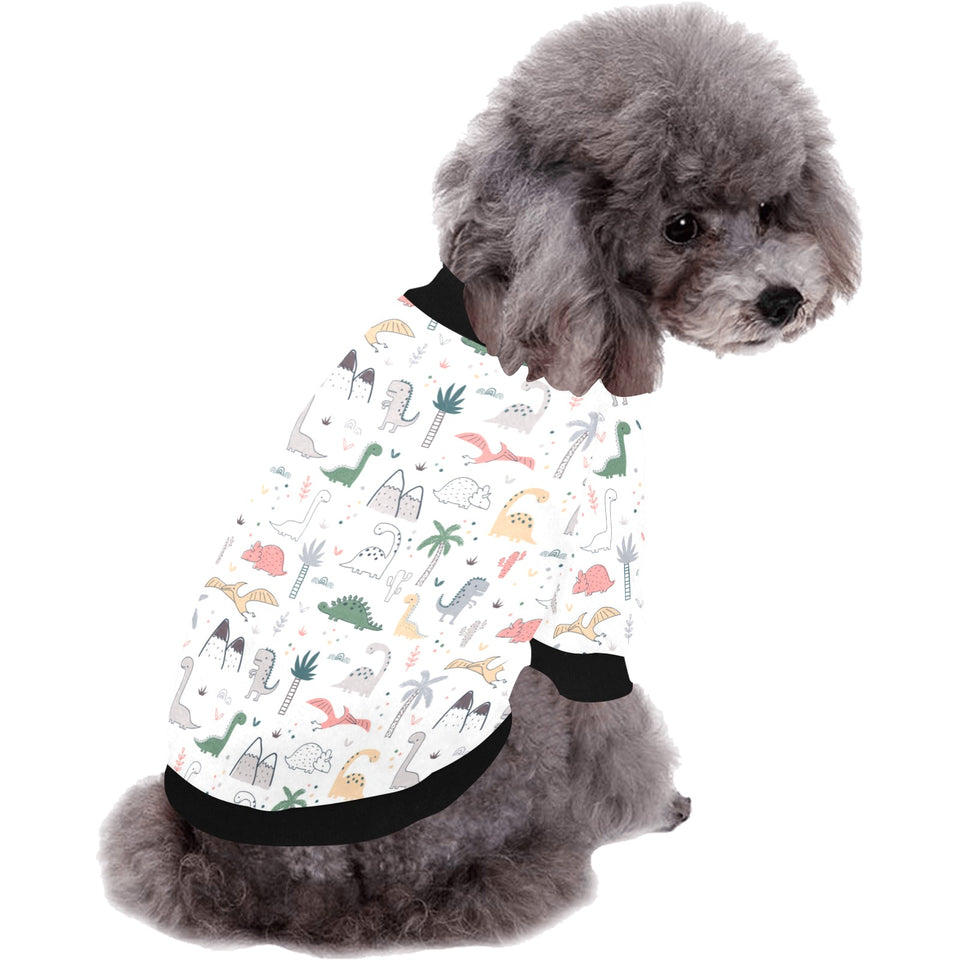 Cute cartoon dinosaurs tree pattern All Over Print Pet Dog Round Neck Fuzzy Shirt