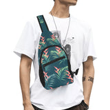 heliconia flowers, palm and monstera leaves on bla All Over Print Chest Bag