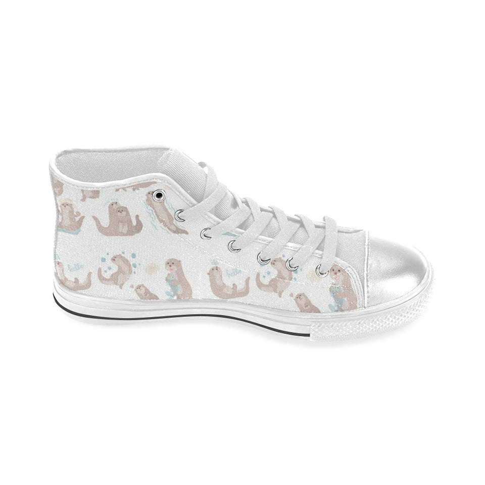 Cute sea otters pattern Women's High Top Canvas Shoes White