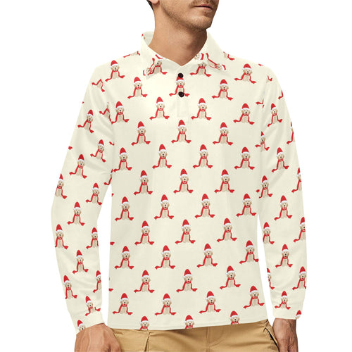 Golden Retriever Pattern Print Design 01 Men's Long Sleeve Polo Shirt