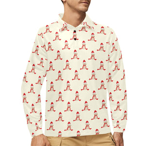 Golden Retriever Pattern Print Design 01 Men's Long Sleeve Polo Shirt