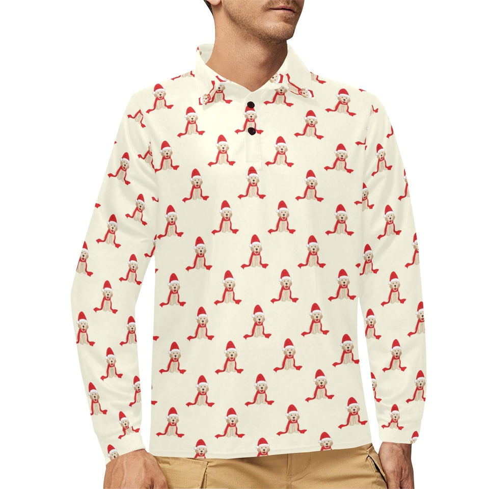 Golden Retriever Pattern Print Design 01 Men's Long Sleeve Polo Shirt