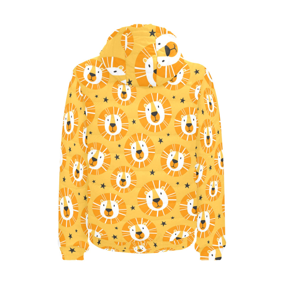 Lion Pattern Print Design 03 Men's Padded Hooded Jacket