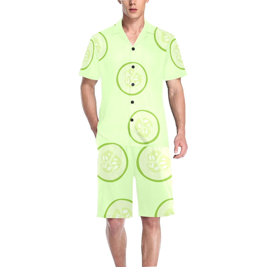 Cucumber pattern Men's V-Neck Short Pajama Set