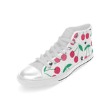 cherry pattern white background Men's High Top Canvas Shoes White