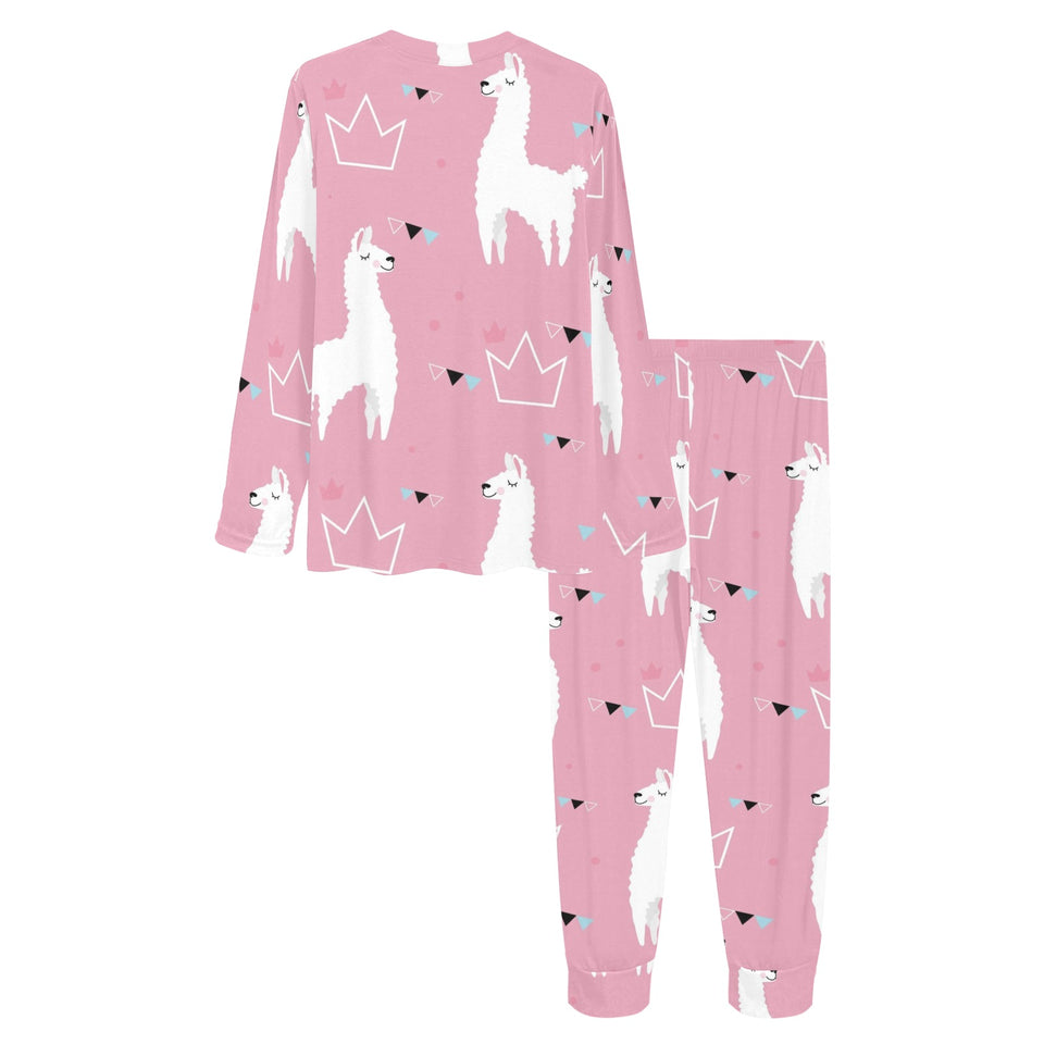 Llama Alpaca pink background Women's All Over Print Pajama Set