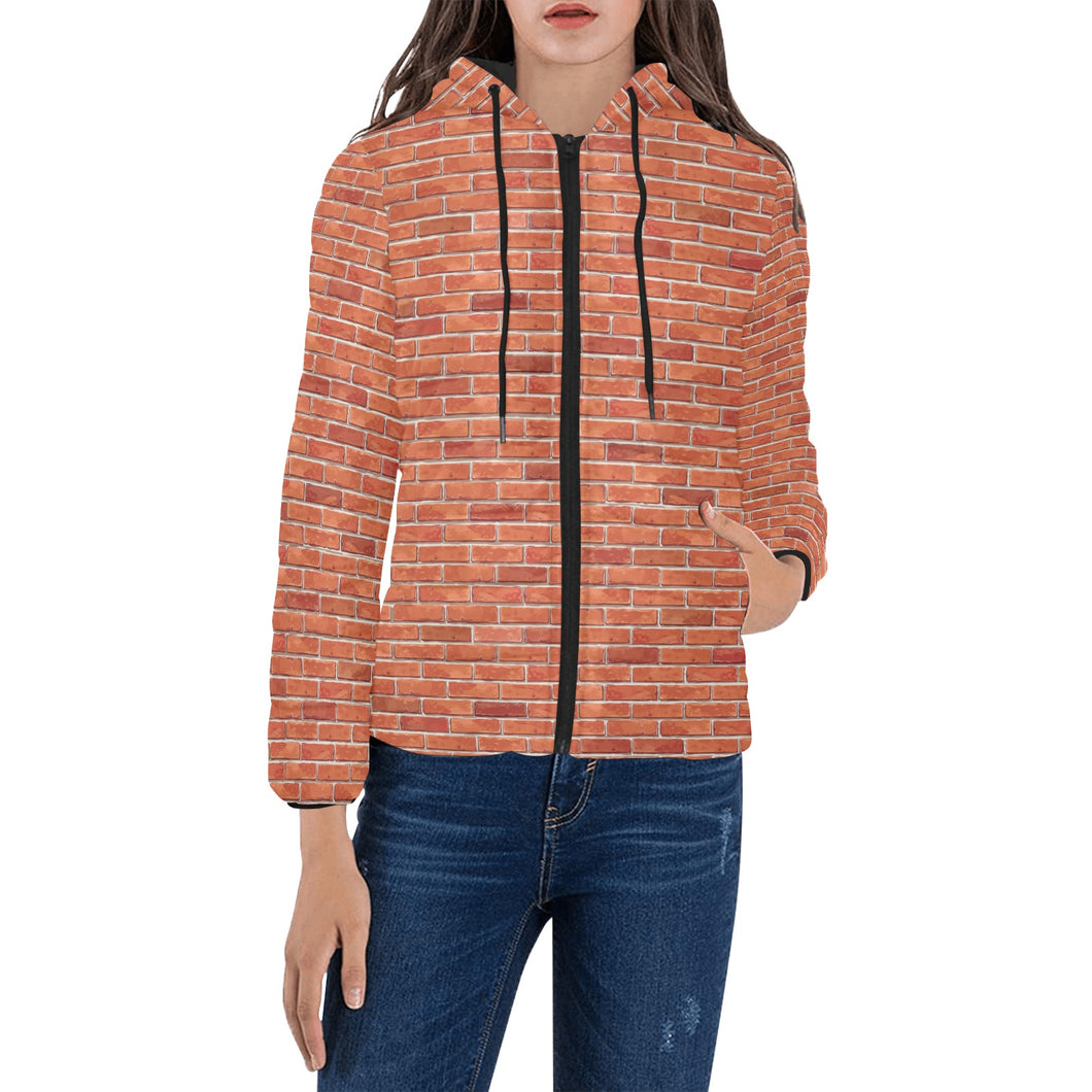 Brick Printed Pattern Print Design 03 Women's Padded Hooded Jacket