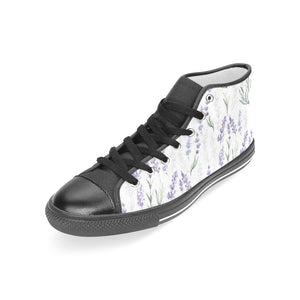 Hand painting Watercolor Lavender Women's High Top Canvas Shoes Black