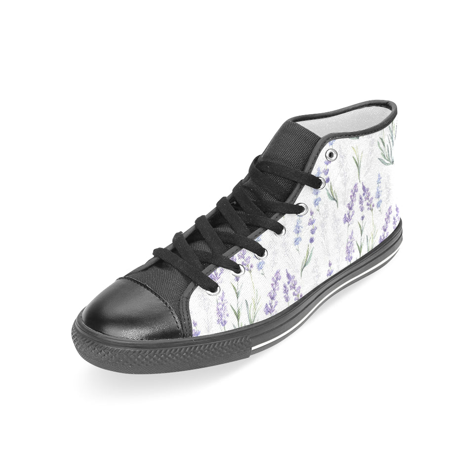 Hand painting Watercolor Lavender Women's High Top Canvas Shoes Black