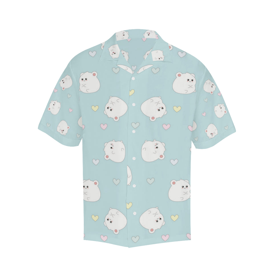 White cute hamsters heart pattern Men's All Over Print Hawaiian Shirt