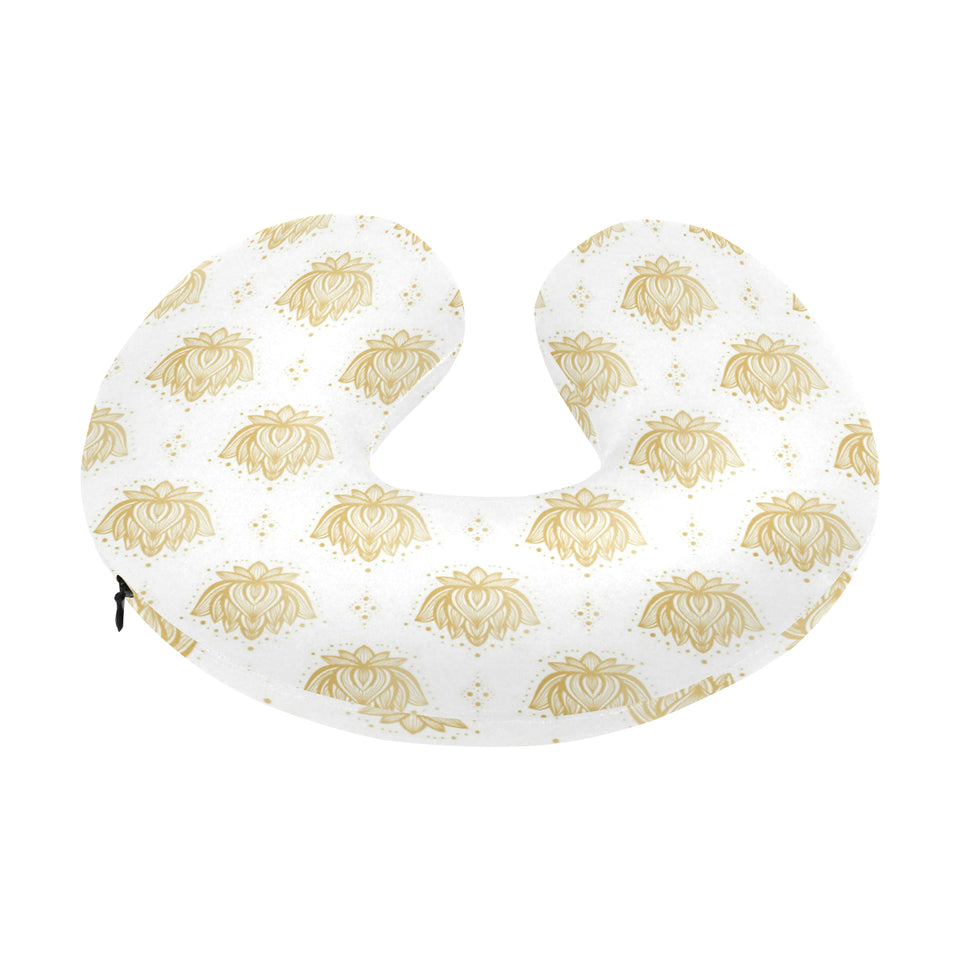 Gold Ornamental lotue waterlily symbol pattern U-Shaped Travel Neck Pillow