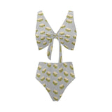 Sandwich Pattern Print Design 05 Chest Bowknot High Waisted Bikini Swimsuit