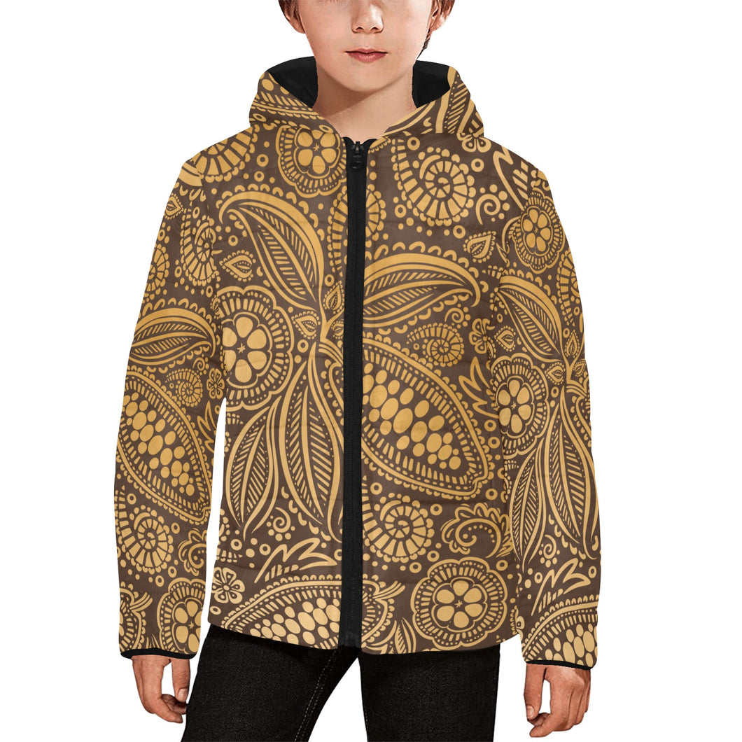 cacao beans tribal polynesian pattern background Kids' Boys' Girls' Padded Hooded Jacket