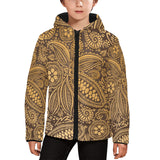 cacao beans tribal polynesian pattern background Kids' Boys' Girls' Padded Hooded Jacket