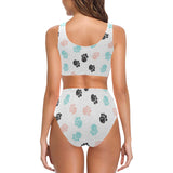 Dog Paws Pattern Print Design 04 Chest Bowknot High Waisted Bikini Swimsuit