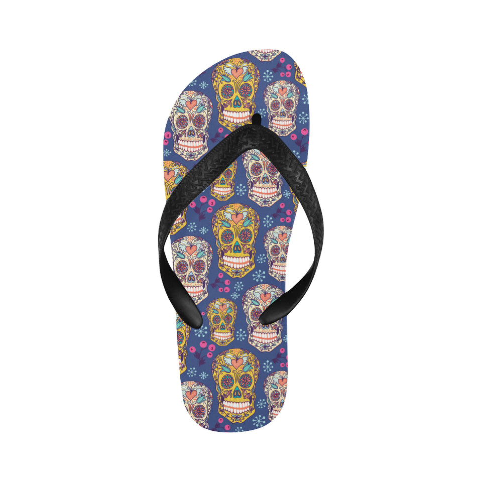 Sugar skull flower pattern Unisex Flip Flops