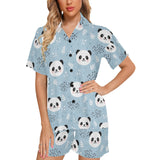 Cute panda pattern Women's V-Neck Short Pajama Set