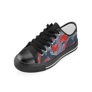 Koi Fish Carp Fishs hand drawn japanese art Kids' Boys' Girls' Low Top Canvas Shoes Black