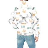 windmill pattern Men's Padded Hooded Jacket