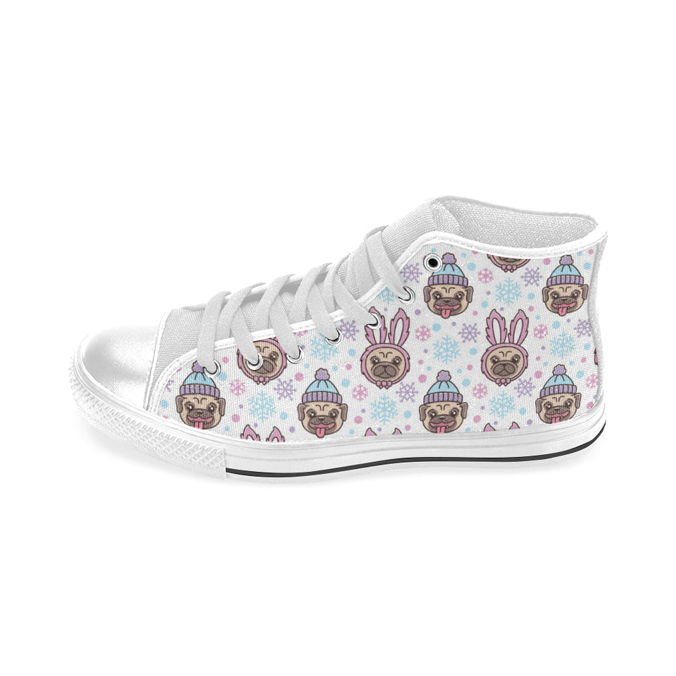 Cute pug hat rabbit costume pattern Men's High Top Canvas Shoes White