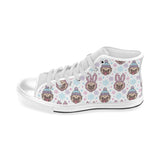 Cute pug hat rabbit costume pattern Men's High Top Canvas Shoes White