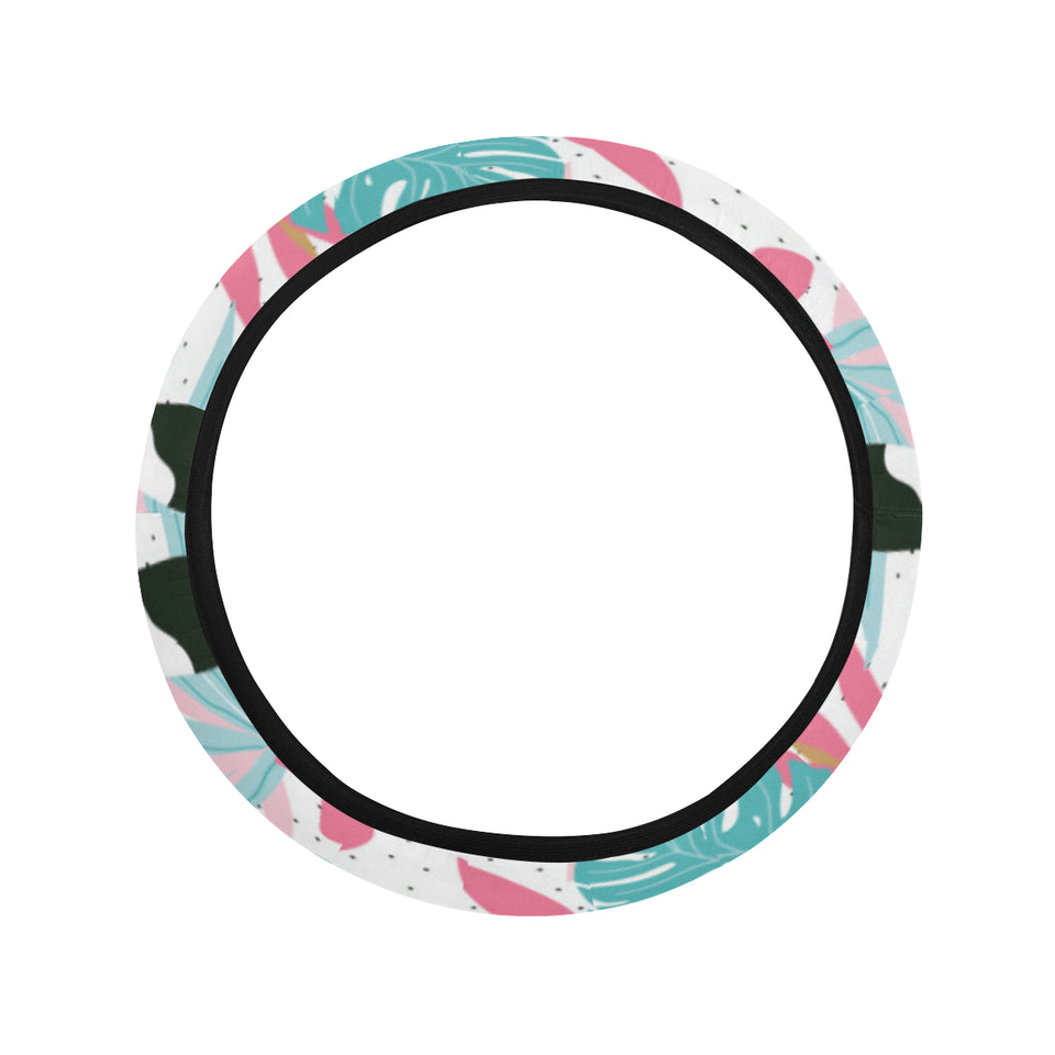 Toucan tropical flower leave pattern Car Steering Wheel Cover