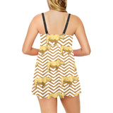 Rhino yellow theme pattern Chest Sexy Pleated Two Piece Swim Dress