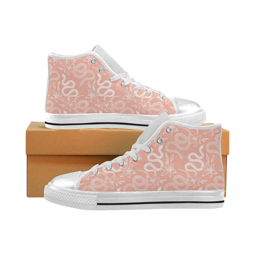 Snake lilies flower pattern Women's High Top Canvas Shoes White