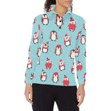Cute penguin christmas design pattern Women's Long Sleeve Polo Shirt