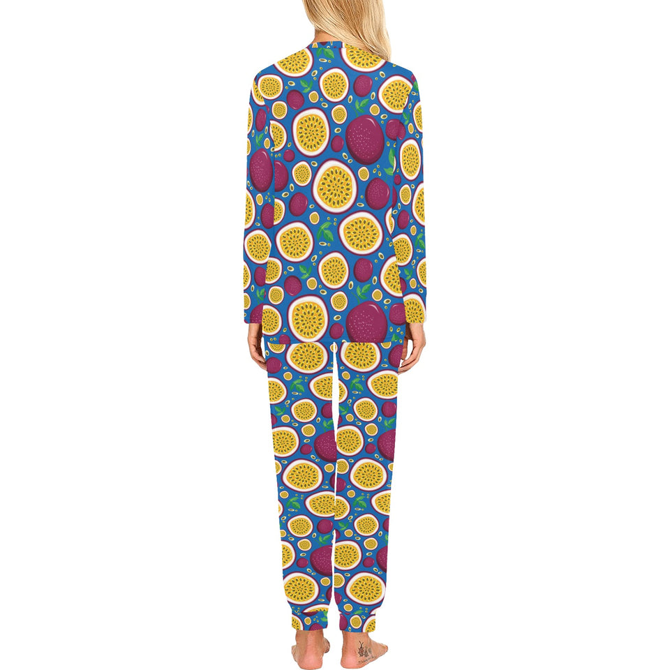 Passion fruit blue background Women's All Over Print Pajama Set