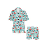 Red White sailboat wave background Women's V-Neck Short Pajama Set