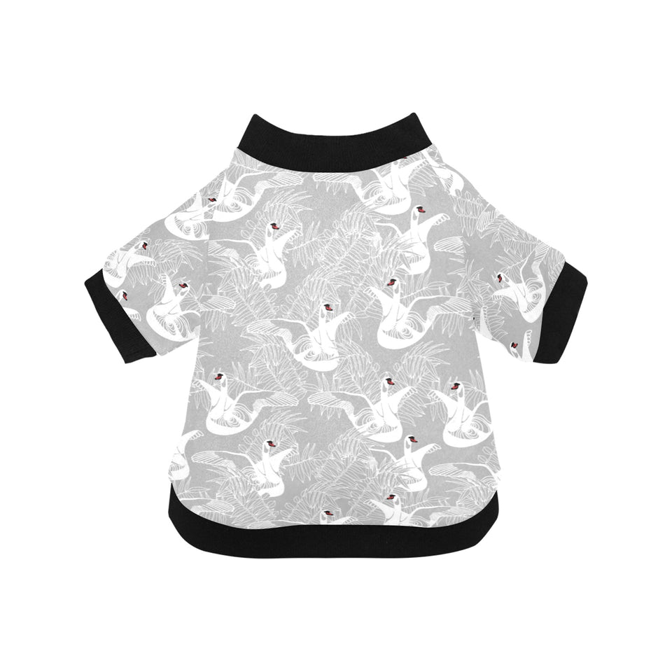 white swan gray background All Over Print Pet Dog Round Neck Fuzzy Shirt