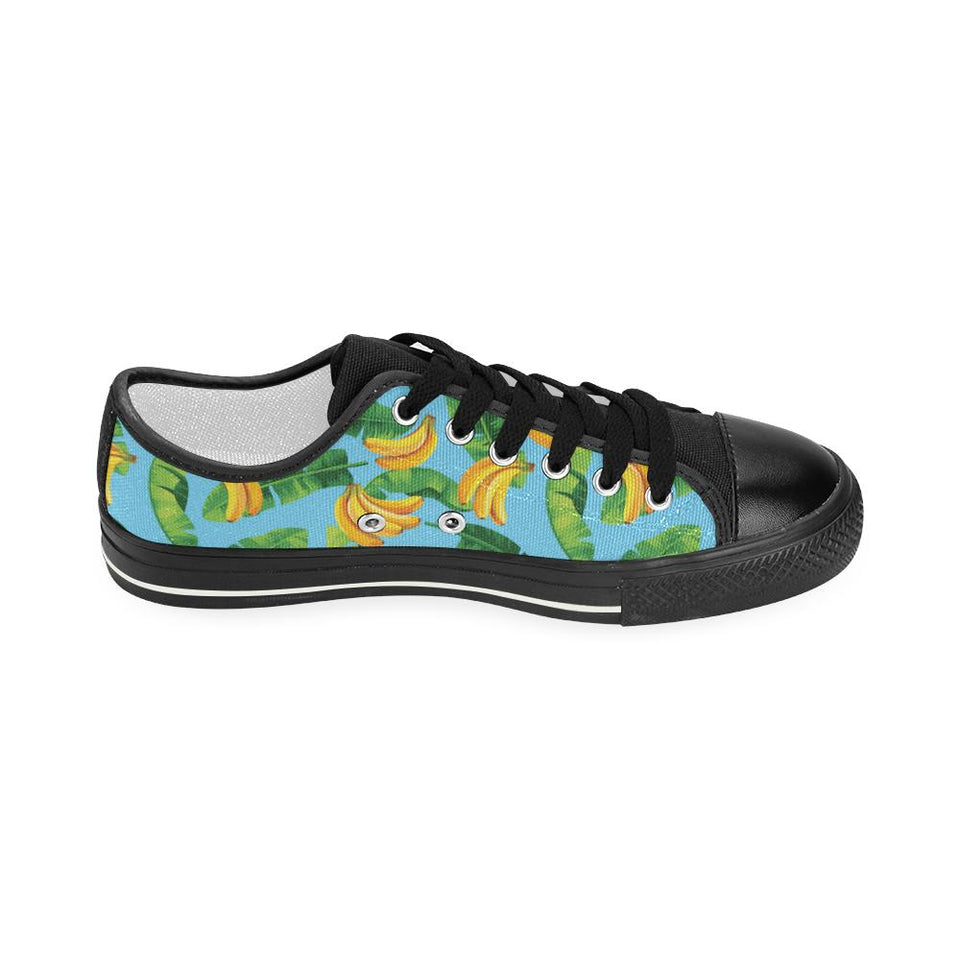 banana leaves banana design pattern Kids' Boys' Girls' Low Top Canvas Shoes Black