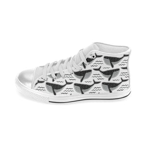 Black whale pattern Women's High Top Canvas Shoes White