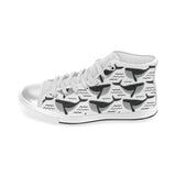 Black whale pattern Women's High Top Canvas Shoes White