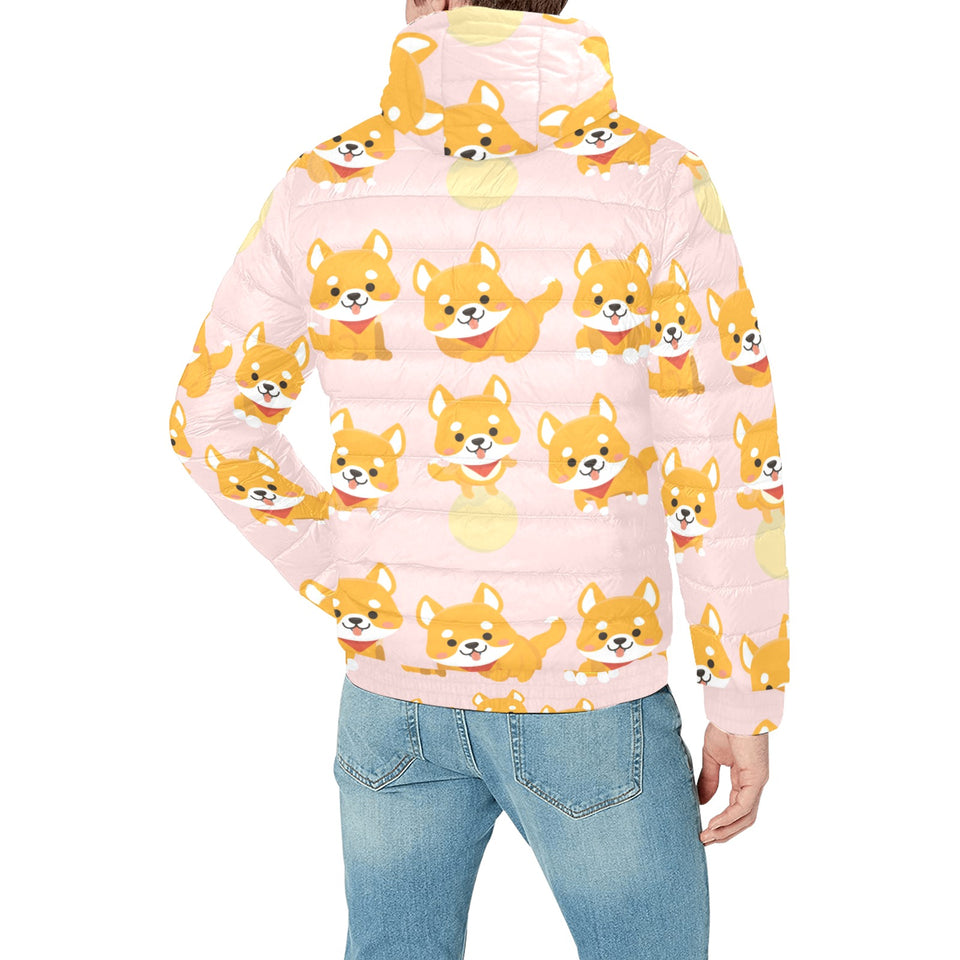 Cute shiba inu dog pattern Men's Padded Hooded Jacket