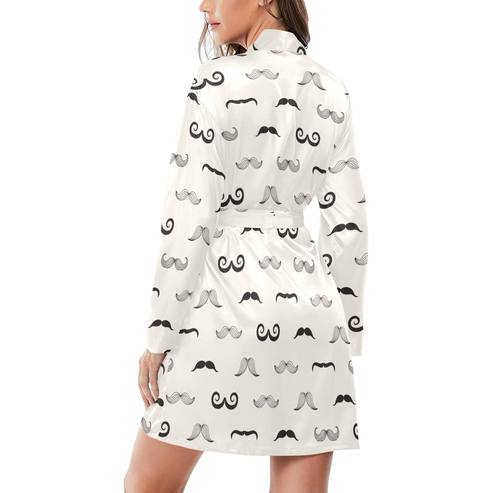 Mustache Beard Pattern Print Design 05 Women's Long Sleeve Belted Night Robe