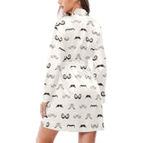 Mustache Beard Pattern Print Design 05 Women's Long Sleeve Belted Night Robe