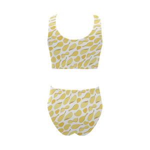Potato Chips Pattern Print Design 02 Chest Bowknot High Waisted Bikini Swimsuit