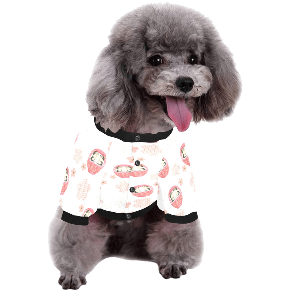 Daruma japanese wooden doll cherry blossom flower All Over Print Pet Dog Round Neck Fuzzy Shirt