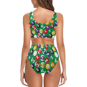 Billiard Ball Pattern Print Design 02 Chest Bowknot High Waisted Bikini Swimsuit