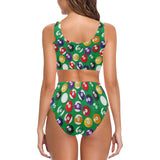 Billiard Ball Pattern Print Design 02 Chest Bowknot High Waisted Bikini Swimsuit