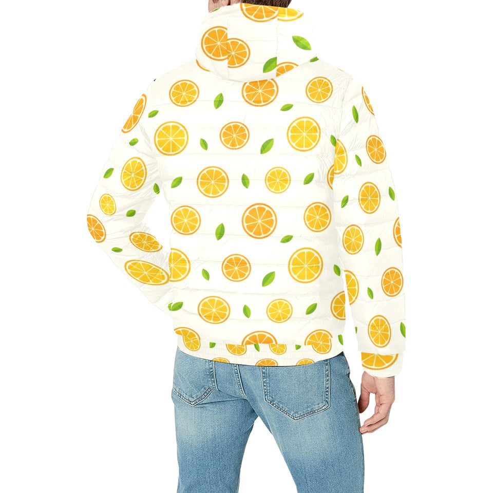 oranges leaves pattern Men's Padded Hooded Jacket