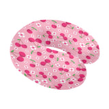 cherry flower pattern pink background U-Shaped Travel Neck Pillow