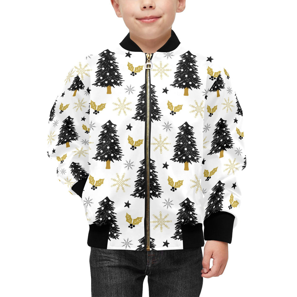 Christmas tree holly snow star pattern Kids' Boys' Girls' Bomber Jacket