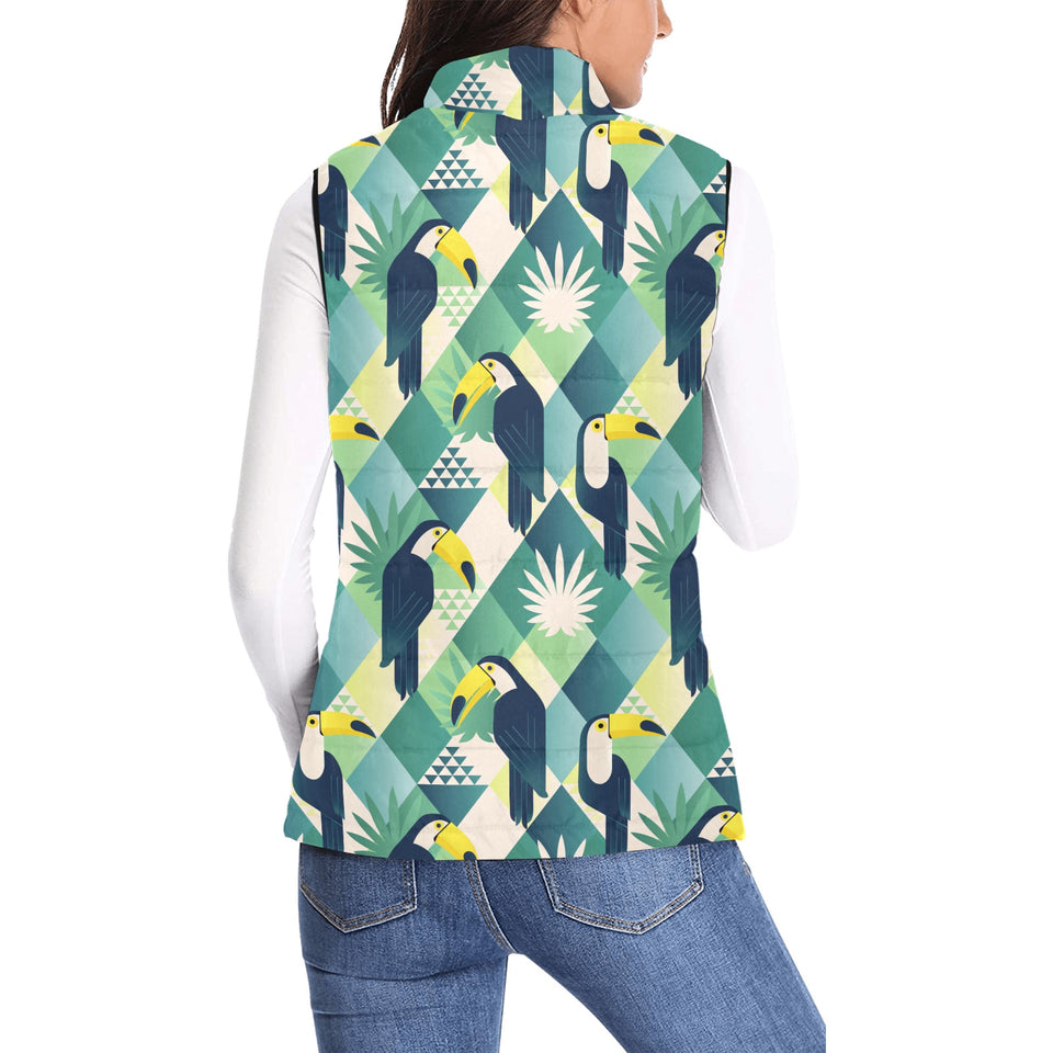 Toucan tropical leaves design pattern Women's Padded Vest