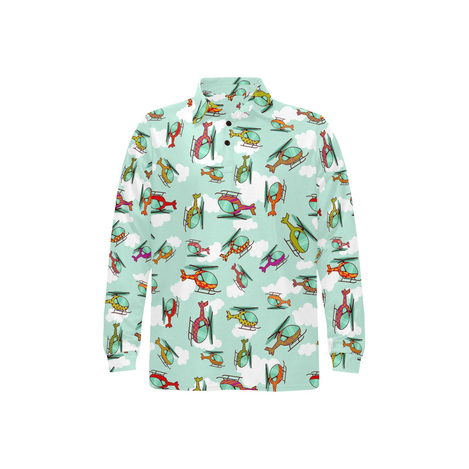Helicopter design pattern Men's Long Sleeve Polo Shirt