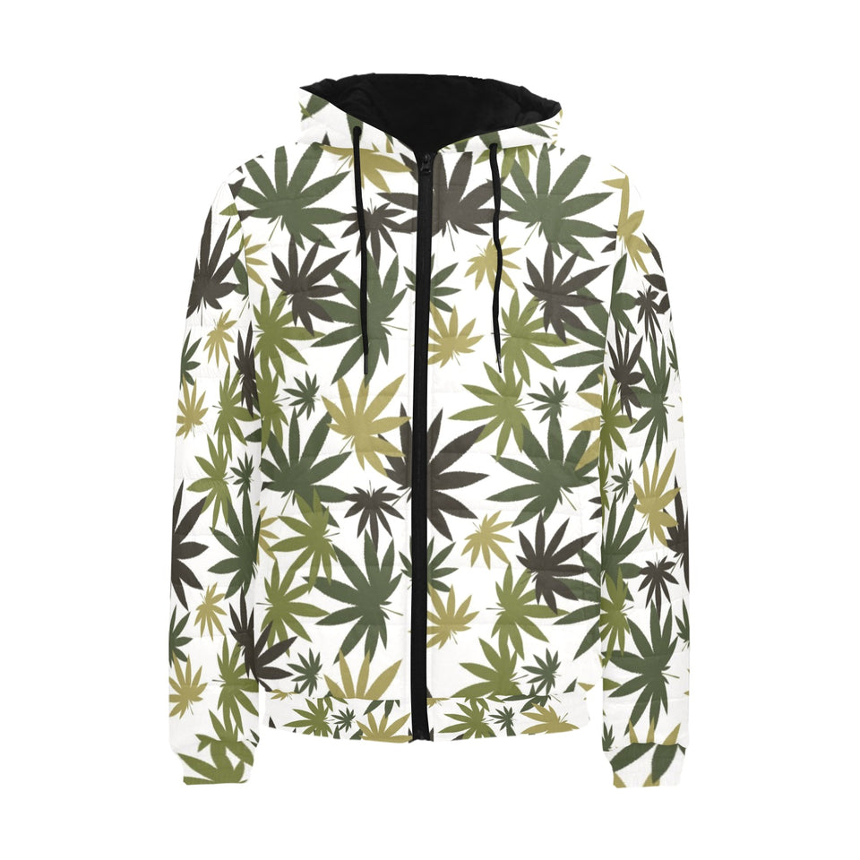 Canabis Marijuana Weed Pattern Print Design 05 Men's Padded Hooded Jacket