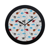 Watercolor helicopter cloud pattern Elegant Black Wall Clock